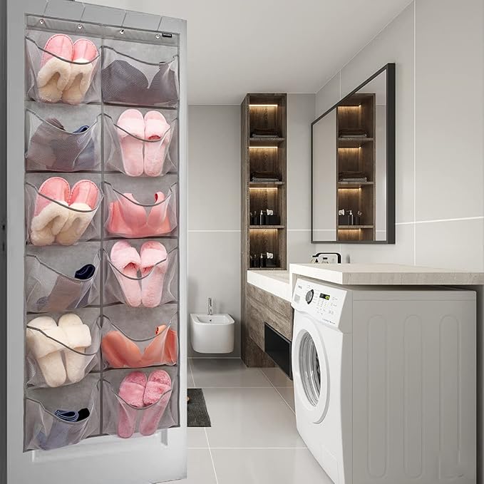 Extra Large Mesh Pockets Shoe Organizer Hanging Rack for Bedroom & Bathroom Storage (12 Large Pockets)-NeatNest