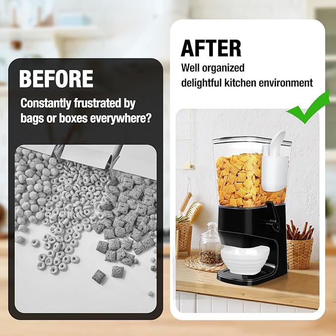 Cereal Dispenser Countertop Wath Bowls and Spoons Cereal Containers Storage for Pantry Snack Organizer Dry Food Storage Container with Lid for Kitchen Organization Oatmeal Nut Granol（Black 2 pack ）-NeatNest