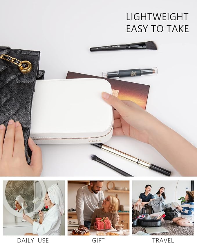 Jewelry Box Small Jewelry Boxes, PU Leather Portable Travel Jewelry Case, Large Capacity for Rings Earrings Necklaces Bracelets Watch, White C-NeatNest