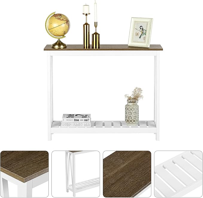 ChooChoo Farmhouse Console Table, Rustic Vintage Narrow Sofa Table for Entryway, Living Room, Hallway, 40 White-NeatNest