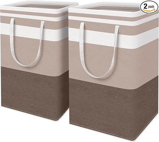 HomeHacks 2-Pack Large Laundry Basket, Waterproof, Freestanding Laundry Hamper, Collapsible Tall Clothes Hamper with Extended Handles for Clothes Toys in the Dorm and Family (Brown, 88L)-NeatNest