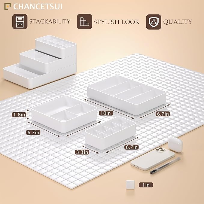 CHANCETSUI Drawer Organizer White Sorting Trays: Stackable Bins Minimalist Design Storage for Home Use-NeatNest