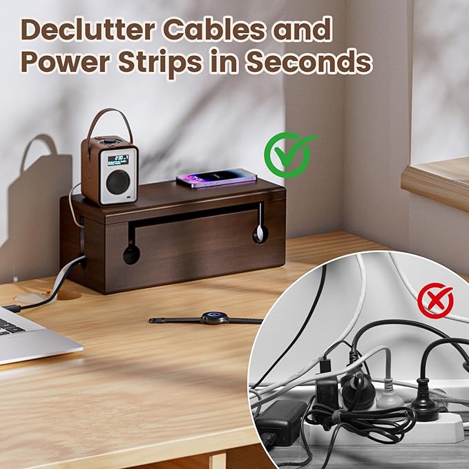 Large Cable Management Box - Stylish Wire Organizer, Wire Concealer and Wire Management Box - Wire Management Box Tall Design for Easy Access（NO Power Strips or Chargers）