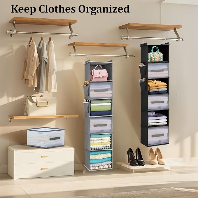 6-Tier Hanging Closet Organizer with 3 Drawers and Side Pockets – Multi-Functional Storage for Shoes, Belts, Purses, and Clothing-NeatNest
