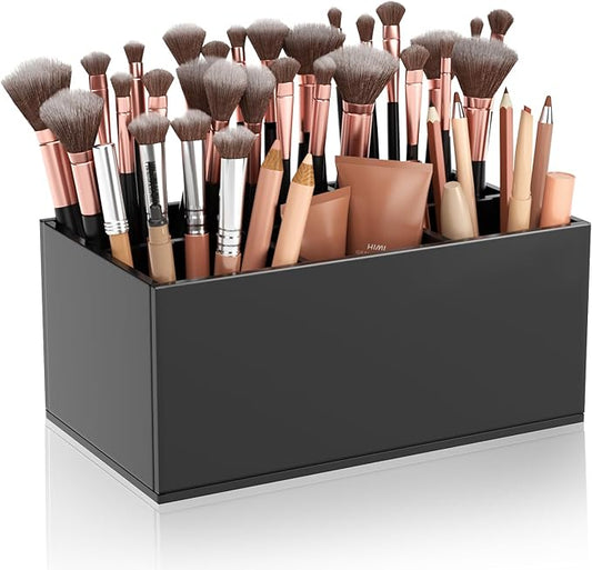 HIIMIEI Black Makeup Brush Holder Organizer Acrylic 6-Slots Cosmetic Brushes Storage Organizer for Vanity Countertop-NeatNest