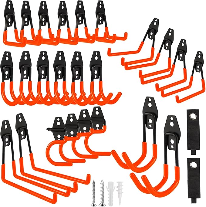 Garage Hook Heavy Duty Wall Storage Hangers, 26 Pack Garage Storage Hooks Steel Tool Orange for Ladders, Ropes, Garden Tools-NeatNest