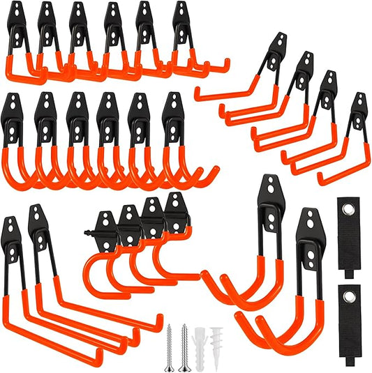 Garage Hook Heavy Duty Wall Storage Hangers, 26 Pack Garage Storage Hooks Steel Tool Orange for Ladders, Ropes, Garden Tools-NeatNest
