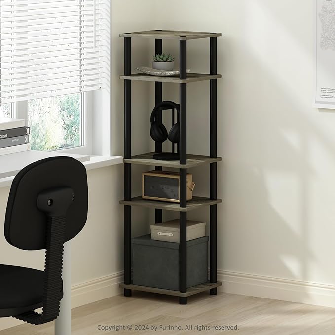 Furinno Turn-N-Tube Easy Assembly Stackable Standing Shelf, French Oak/Black-NeatNest