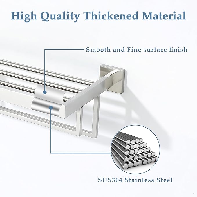 Alise 24 Inch Towel Racks for Bathroom, Towel Rack Wall Mounted with Double Towel Bars, SUS 304 Stainless Steel Towel Shelf, Heavy Duty Hand Towel Holder(Brushed Nickel)