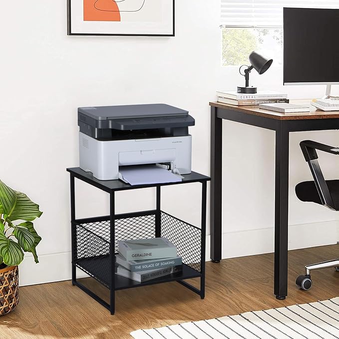 End Table, Square Side Table, Couch Side Table with 2 Tier Storage, Great for Printer Stand, Mini Fridge Stand, Nightstand, Ideal for Living Room, Bedroom, Office（2 Pack）