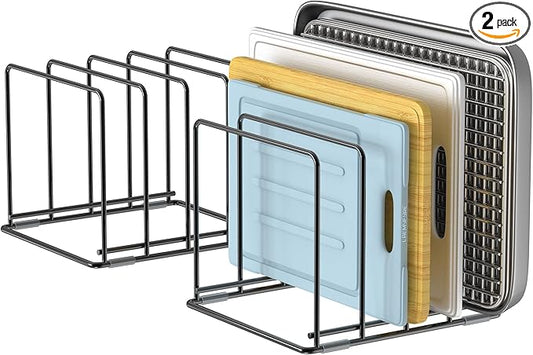 Kitchen Organizer Rack - 4-Slot Heavy-Duty Holder for Cutting Boards,Cookware – Rust-Resistant, Space-Saving Design with Non-Slip Feet for Countertop and Cabinet Storage (2 Pack)