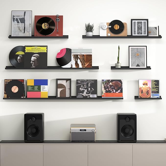 Heimlove Picture Ledge Shelf, Floating Shelves Set of 2, 56 Inches Picture Shelf for Wall with Ledge, Kids Bookshelf Wall Mounted for Living Room Bedroom Decor Books Photo Frames, Black-NeatNest
