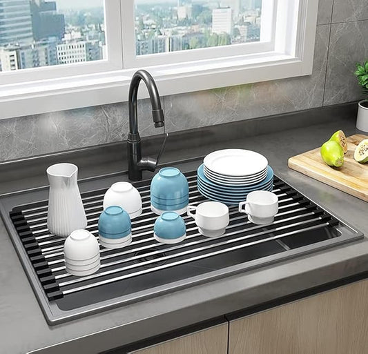 Ahyuan Roll up Dish Drying Rack Over The Sink Dish Drying Rack Cubic Rolling Dish Rack Over Sink Dish Racks for Kitchen Counter RV Camper Accessories for Travel Trailers (Black, 20.5''Wx13.4''L)