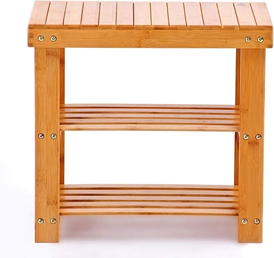 3-Tier Shoe Bench Small, Yellow-brown, Bamboo, 19.7" x 10.6" x 17.5"