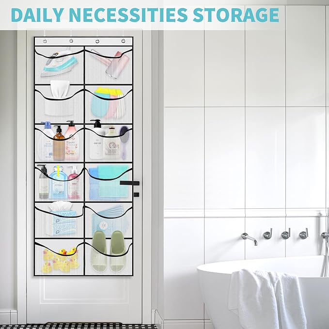 2 Packs Over the Door Shoe Organizer, 24 Extra Large Mesh Pockets Hanging Shoe Boots Rack Holder, Closet Hanging Organizers for Storage Sneakers High Heeled Shoes Slippers (White)-NeatNest