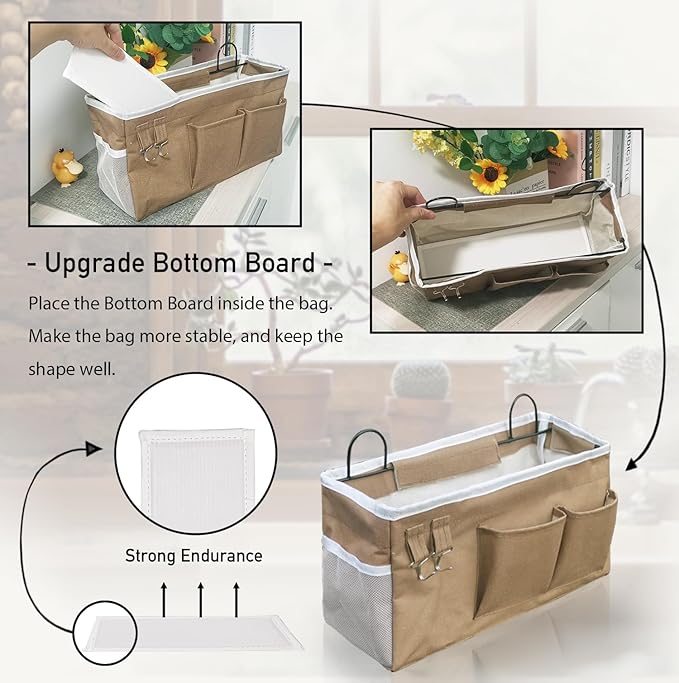 2pcs Large Wall Hanging Organizer Bag, Linen Fabric Door Hanging Storage Baskets with Pockets, Waterproof Bin for Kitchen, Bedroom, Office, RV Camper (Khaki)-NeatNest