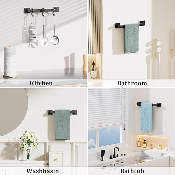 Alise Black Towel Bars,15.75 Inch Towel Holder Towel Racks for Bathroom and Lavatory,SUS304 Stainless Steel Hand Towel Hanger Rail Wall Mount,Useable Length 13.98 Inch Towel Bar, GYT040-B