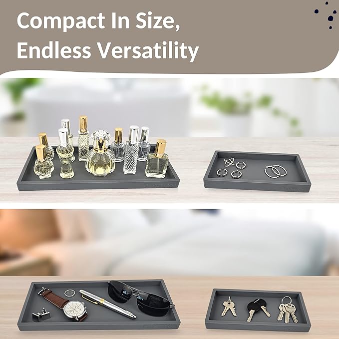 Countertop and Vanity Tray - 2 PC (11” and 7”) Shatterproof Silicone Kitchen and Bathroom Trays for Counter, Kitchen Soap Dispenser Tray, Vanity Trays for Bathroom, Perfume Key Tray-NeatNest