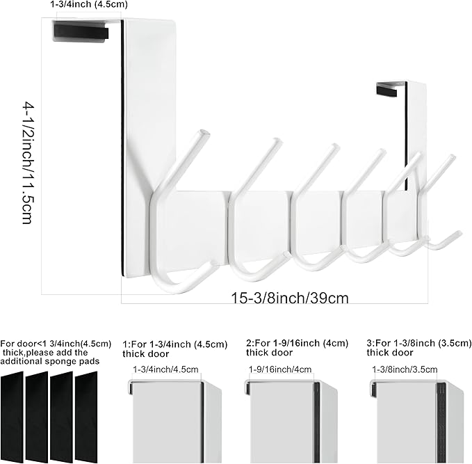 WEBI Over The Door Hooks,Over Door Towel Rack,Door Hanger,Door Coat Hanger,Door Coat Rack,Door Hooks for Hanging Clothes,Back of Door,White