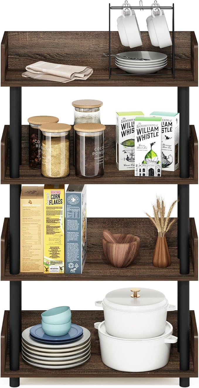 Furinno Turn-N-Tube 4-Tier Multipurposes Display Rack, Open Shelf Rack/Storage with Back & Side Panel, Walnut-NeatNest