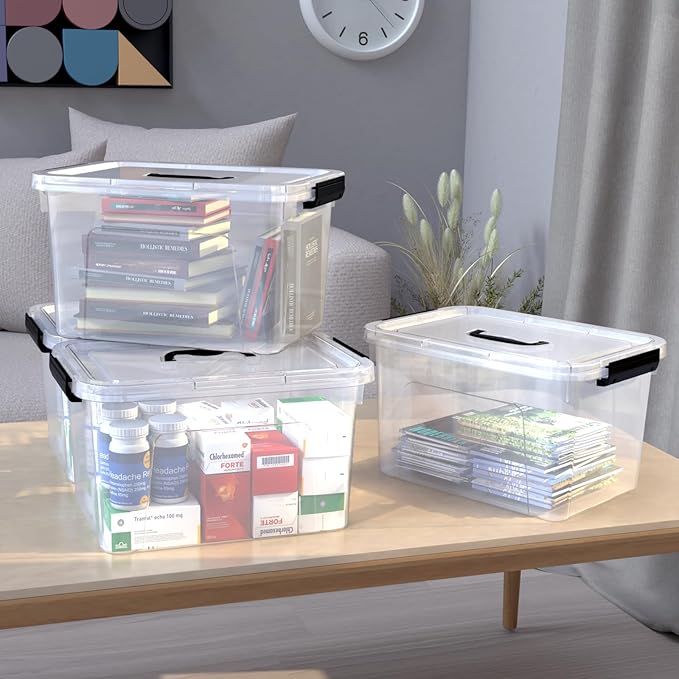 4-Pack 17.5 Quart Plastic Storage Bins with Lids, Stackable Storage Organizing Box with Handle, Clear
