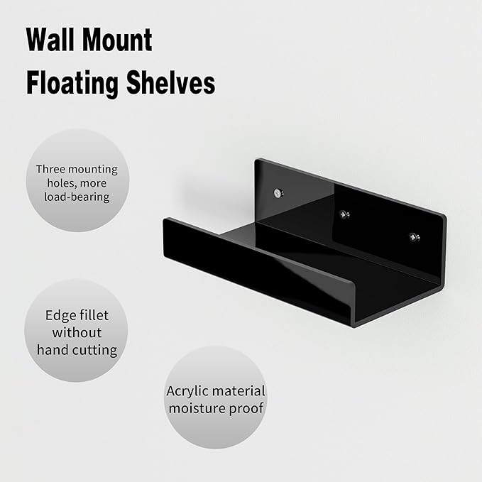 7 Inches Black Acrylic Wall Shelves for Home Décor, 2 Pack, Acrylic Dining Room Organizer Shelves for Wall, Wall Mounted Storage Display Shelf-NeatNest