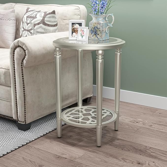 COSIEST Set of 2 Modern Round End Table, 2-Tier Glass Side Table with Glass Tabletop, Wood Accent Table with Storage Shelf for Living Room, Bedroom-NeatNest