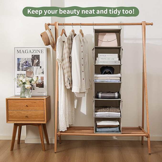 Vailando 6-Shelf Hanging Closet Organizer, Hanging Shelves for Closet with 2 Large Drawer&1 Drawer w/Compartment, 12'' x 12'' x 48.8'', Baby Organizer for Nursery…-NeatNest
