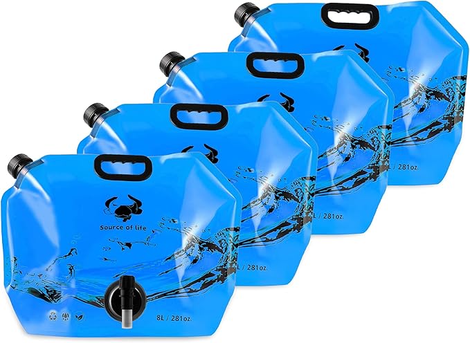 Collapsible 8L Water Storage Bag, BPA-Free Portable Folding Water Jug with Adjustable Faucet, Leakproof Emergency Water Bag for Camping, Hiking, Riding, Outdoor Sport (Blue, 4)-NeatNest