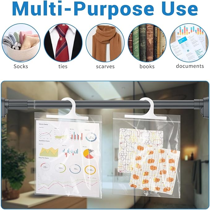 24 Pcs Hanging Storage Bags, Reusable Clear Hanging Bags, Hook Hanging Bags for Classroom, Library, Pharmacy, Armoire, Bathroom(10'' x 12.5'')-NeatNest