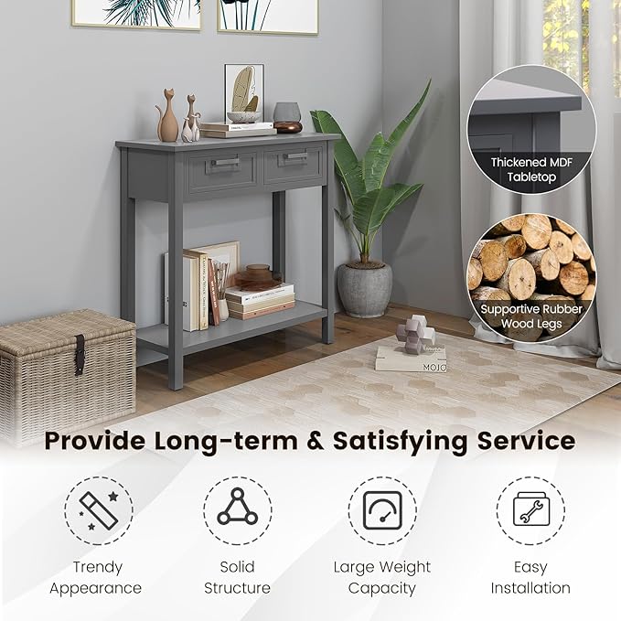 GOFLAME Small Console Table with 2 Drawers, 31” Entry Table with Storage Shelf, Modern, Narrow Sofa Table for Living Room, Hallway, Entrance (Gray)-NeatNest