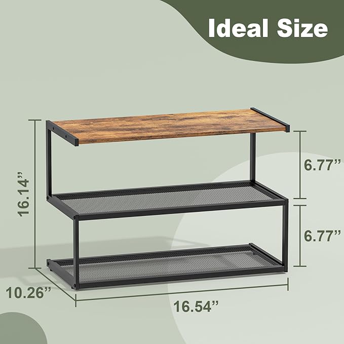 Shoe Rack, Unique 5-Shaped Free Standing Shoe Shelf, 3-Tier Wooden Shoe Organizer with Wooden Top and Steel Frame for Front Door Entrance, Entryway, Hallway, 24.41" D x 11.02" W x 16.14" H-NeatNest