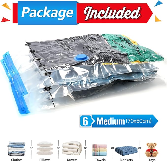 BoxLegend Vacuum Storage Bags with Hand Pump 6 Medium 19.68’’x27.56’’ Thickened Vacuum Seal Bags for Clothing Space Saving for Blanket Pillow Comforters Bedding Quilt Coat-NeatNest