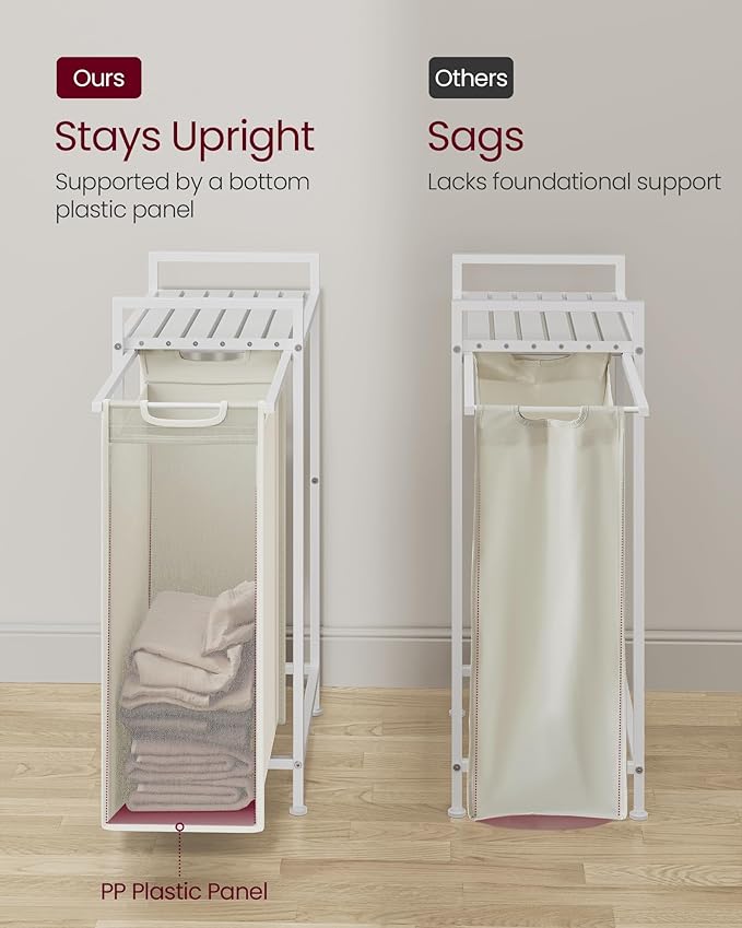VASAGLE Laundry Hamper, Laundry Basket, Laundry Sorter with a Pull-Out and Removable Bag, Shelf, Metal Frame, 12.4 Gallons (47 L), 16.5 x 11 x 29.5 Inches, Cream White and Cloud White UBLH001W01-NeatNest