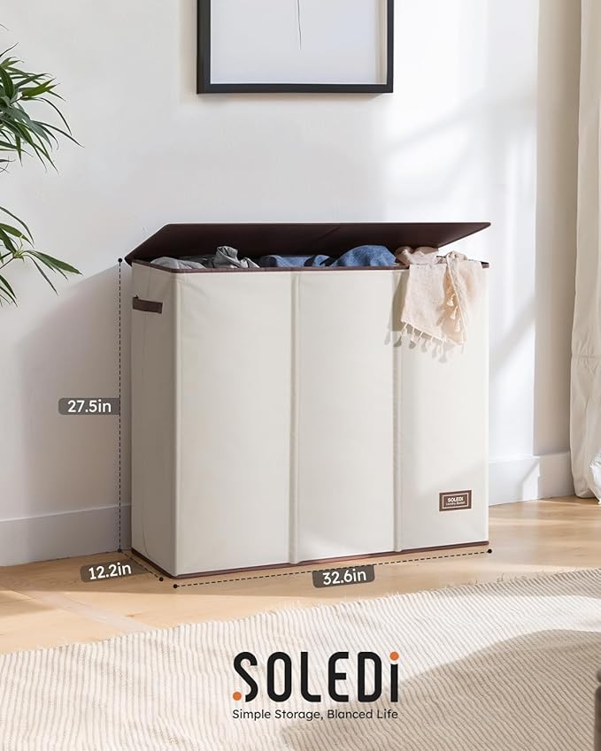 SOLEDI 180L Laundry Hamper 3 Section, Extra Large Laundry Hamper with Lid, Dirty Clothes Hamper with Sturdy Handle, Large Laundry Basket Organizer for Laundry Room, Bedroom, Hampers for Laundry-NeatNest
