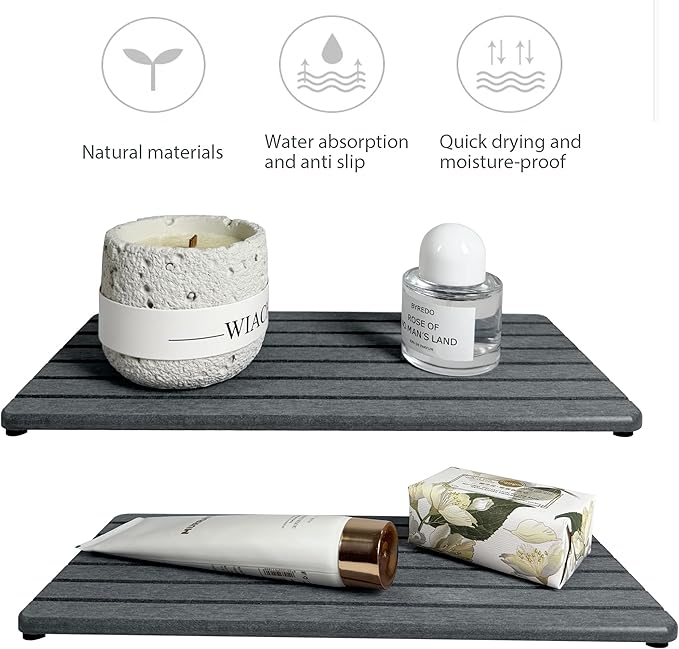 2 PCS Fast-Drying Sink Stone Tray, 12" x 5.5" Super Absorbent Diatomite Coasters, Grooved Design, Water Absorbing Stone Used for Hand Soaps & Plants & Toiletries in The Modern Home-NeatNest