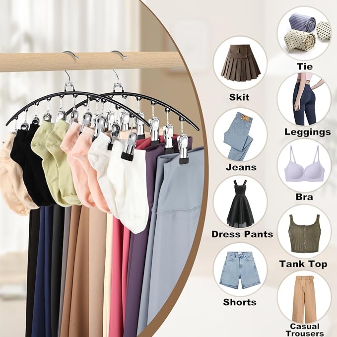 Hendiy Legging Organizer for Closet, Rotatable Pants Hangers 3 Pack w/10 Clips Holds 30 Leggings, Leggings/Shorts/Jeans/Skirts/Pants Hangers w/Rubber Coated, Space Saving Hanging Closet Organizer-NeatNest