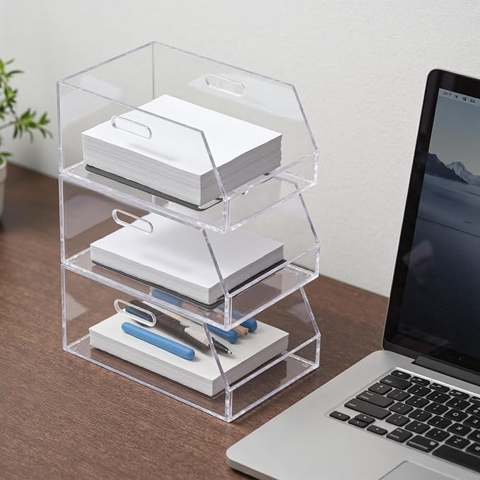 Gelite Stackable Large Storage Bin Organizer with Handles Acrylic Storage Container for Toy Pantry Kitchen Cabinet Bathroom Closet Office Organization, 15.4x11.4x6.7'', Clear