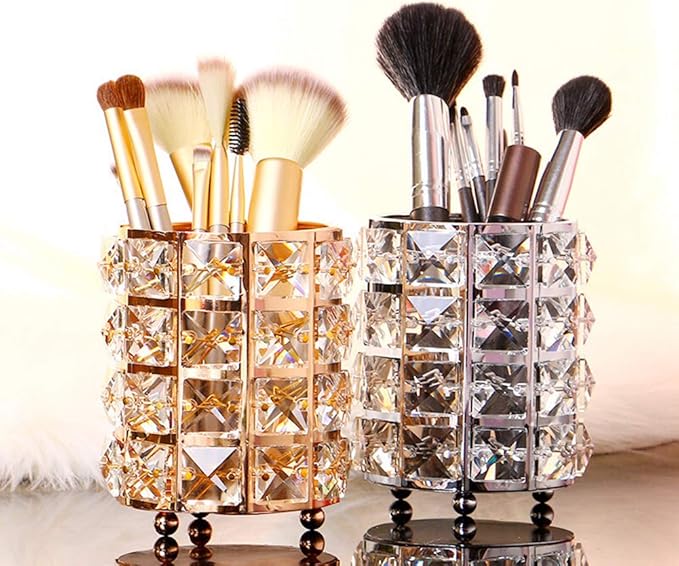 AKOAK 1 Pack Crystal Makeup Brush Holder Office Supplies Storage Rack Eyebrow Pencil/Lipstick/Pencil Makeup Container, Dressing Table, Bedroom, Office (Black)-NeatNest