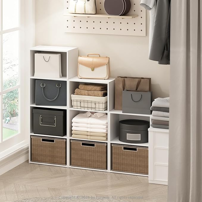 Furinno Reed 3-Tier Open Shelf Multipurpose Closet & Clothing Storage, Storage Organizer, White-NeatNest