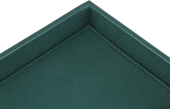 HofferRuffer Faux Leather Decorative Tray, Elegant Desktop Storage Organizer, Decorative Catchall Perfume Tray, Nightstand or Dresser Vanity Tray Organizer, 10.2 x 8.4 x 1.8 inches (Dark Green)-NeatNest