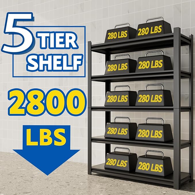72''H Garage Shelving Heavy Duty, 2800LBS Storage Shelves, 5-Tier Adjustable Metal Shelve Storage Shelf Rack, Industrial Shelving Unit for Garage, Warehouse, Basement (47" W x 19.7" D x 72" H)-NeatNest