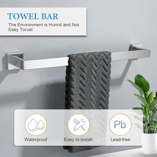 Brushed Nickel Bathroom Towel Bar Set Bathroom Accessories Hardware Set Including Double Towel Bar Towel Ring Coat Hook and Toilet Paper Holder with Shelf. Wall Mounted Stainless Steel-NeatNest
