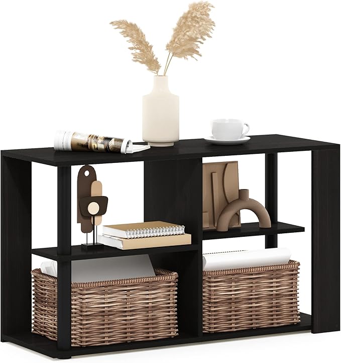 Furinno Romain Narrow End Table with Shelves, Espresso/Black-NeatNest