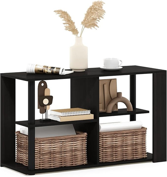 Furinno Romain Narrow End Table with Shelves, Espresso/Black-NeatNest