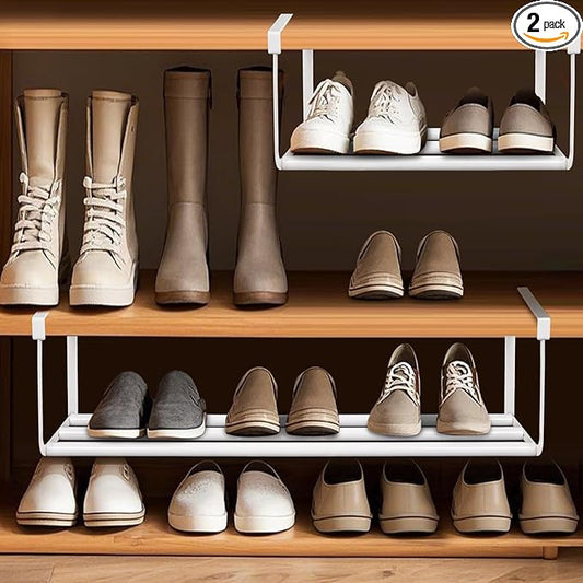 eygeufg Expandable Shoe Rack for Closet, Adjustable Shoe Organizer, Retractable Carbon Steel Shoe Storage Shelf, Space-Saving Hanging Shoe Rack, 2 Pack (White)-NeatNest