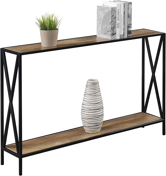 Convenience Concepts Tucson Console Table 47.25" - Modern Sofa Table with Storage Shelf, Entryway Hall Table for Living Room, Weathered Barnwood/Black-NeatNest