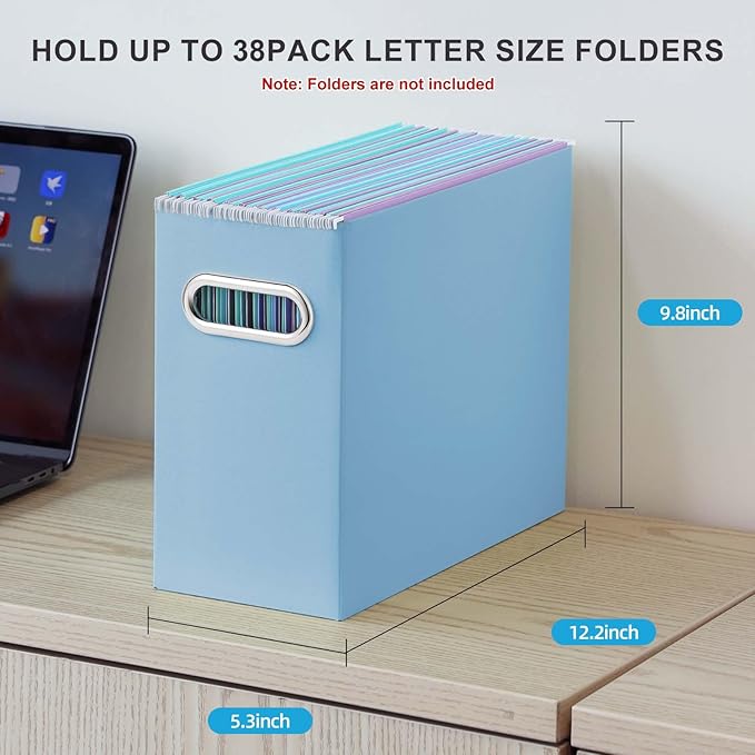 Oterri File Organizer, 6 Packs Small Storage Box, Cardboard File Folder Organizer, Collapsible File Box for Hanging File Folders Letter Size, Portable Filing Organizer with Handle (Blue)