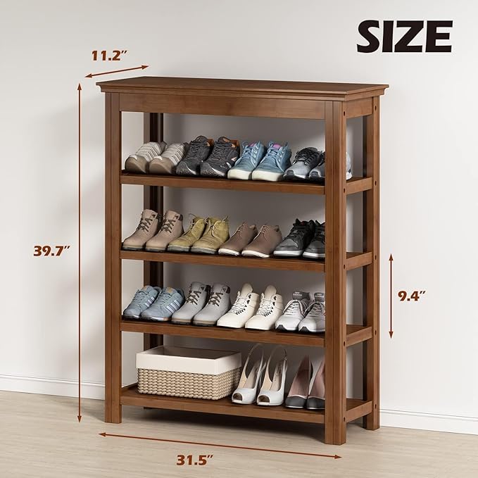 Bamworld Shoe Rack 5 Tier Wooden Storage Benches Wood Free Standing Shoe Shelf for Entryway Hallway (Brown,31.5")-NeatNest