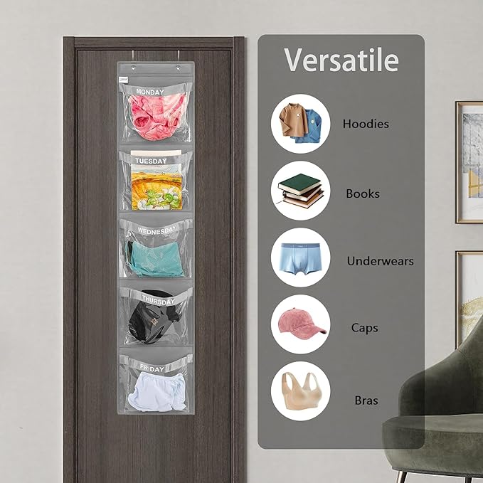 Day of Week Kids Clothes Organizer Weekly Hanging Closet Organizer Monday to Friday School Clothing Storage (GREY)-NeatNest